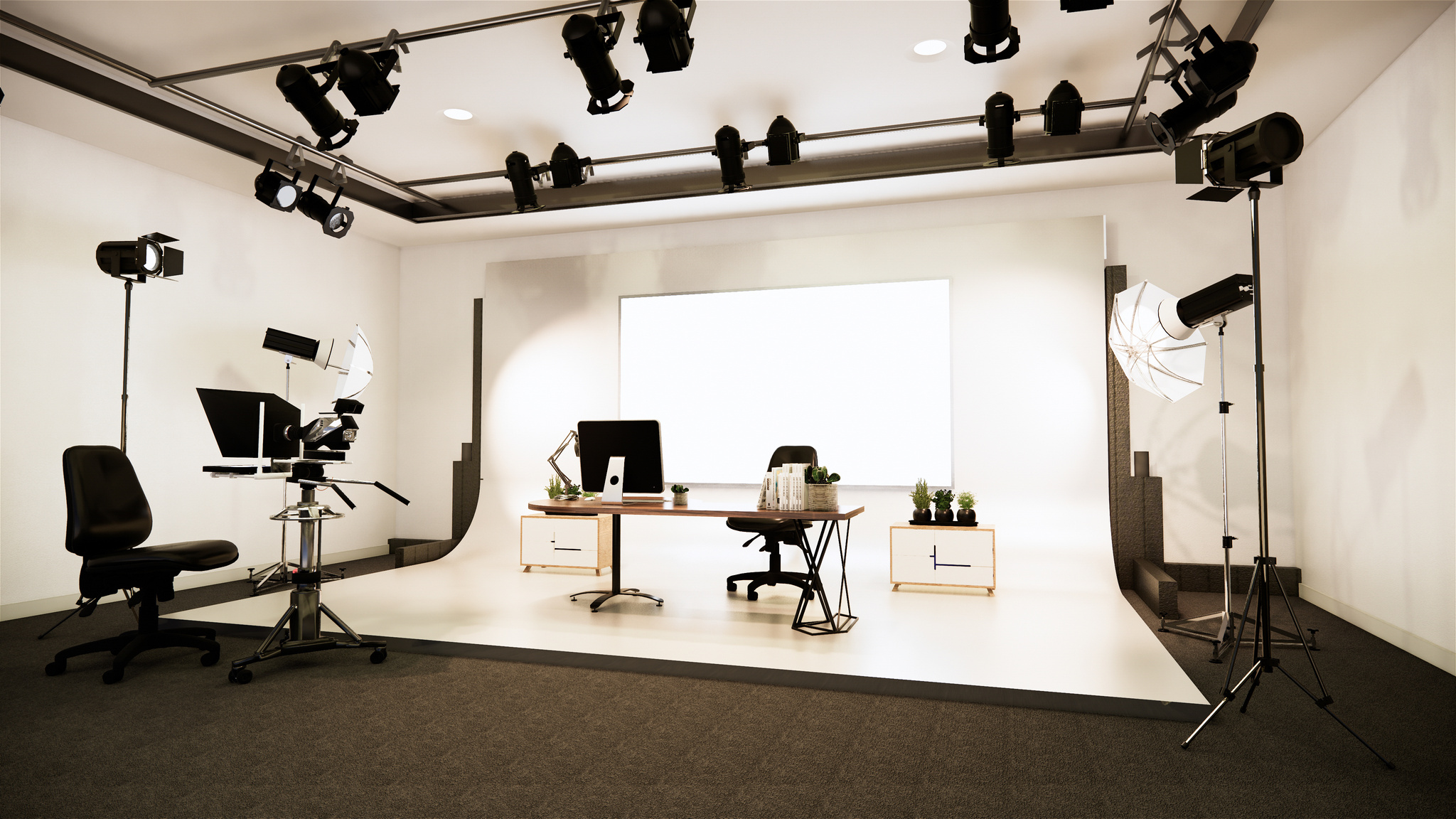 News Studio White Room Design Backdrop for TV Shows 3D